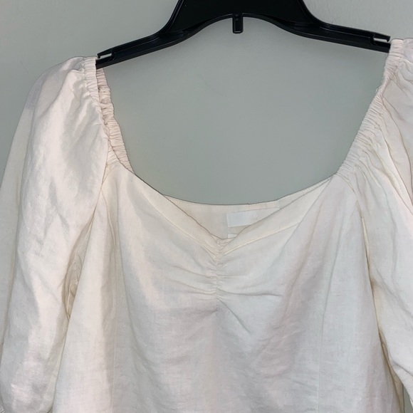Puff sleeve ivory top size xs linen blend NWT new - Picture 3 of 10